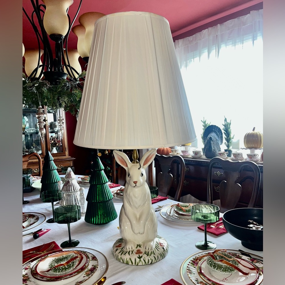 Dignified Bunny Lamp. Hand painted porcelain.